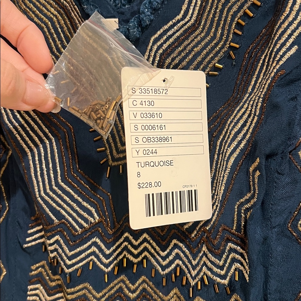 Anthropologie meadow rue turquoise embroidered dress NWT size 8 $228 - Picture 5 of 8
